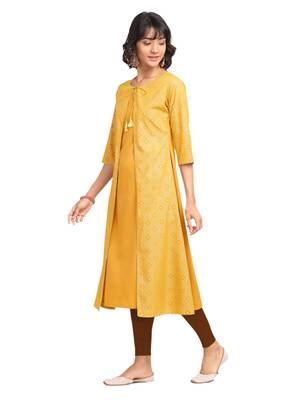 Yellow printed crepe party-wear-kurtis 3