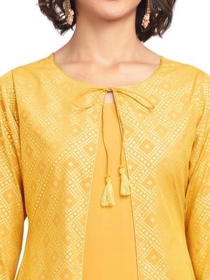 Yellow printed crepe party-wear-kurtis 4