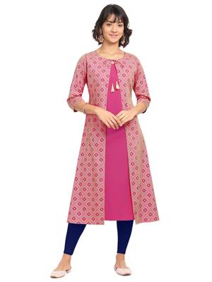 Pink printed crepe party-wear-kurtis 1