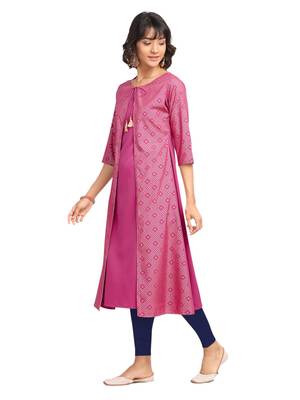 Pink printed crepe party-wear-kurtis 3