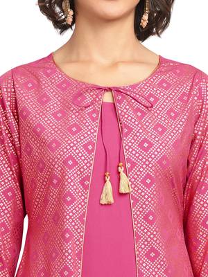 Pink printed crepe party-wear-kurtis 4