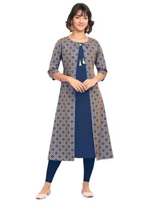 Blue printed crepe party-wear-kurtis 1