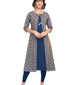 Blue printed crepe party-wear-kurtis