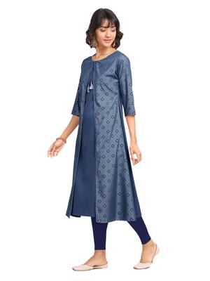 Blue printed crepe party-wear-kurtis 3