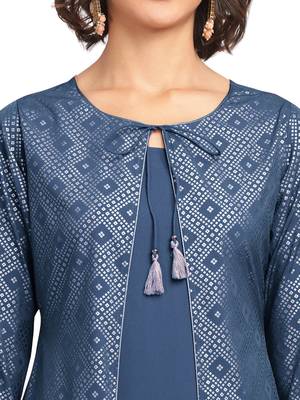 Blue printed crepe party-wear-kurtis 4