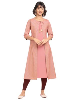 Peach printed crepe party-wear-kurtis 1