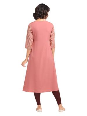 Peach printed crepe party-wear-kurtis 2