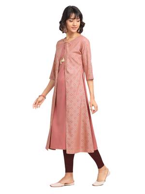 Peach printed crepe party-wear-kurtis 3