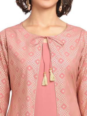 Peach printed crepe party-wear-kurtis 4