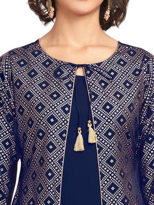 Navy-blue printed crepe party-wear-kurtis 4