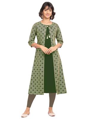Green printed crepe party-wear-kurtis 1