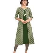 Green printed crepe party-wear-kurtis