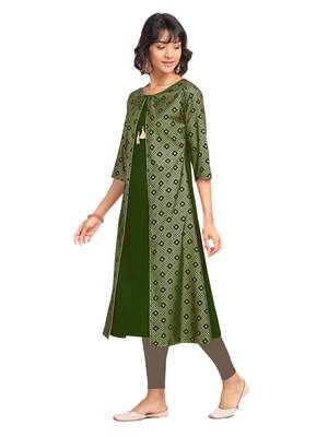 Green printed crepe party-wear-kurtis 3