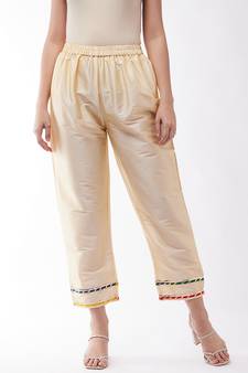 Beige Silk Pant With Gota Work