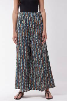 Blue Orange Zig Zag Print Palazzo