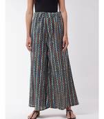 Blue Orange Zig Zag Print Palazzo