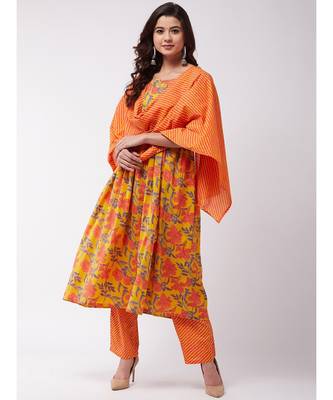 Orange Floral Kurta Pant Set 1