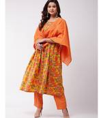 Orange Floral Kurta Pant Set