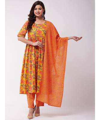 Orange Floral Kurta Pant Set 2