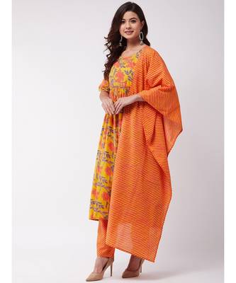 Orange Floral Kurta Pant Set 3