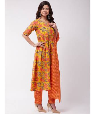 Orange Floral Kurta Pant Set 4