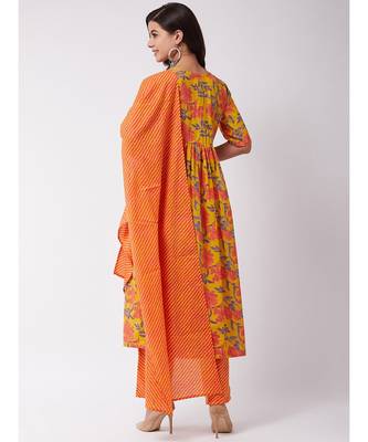 Orange Floral Kurta Pant Set 5
