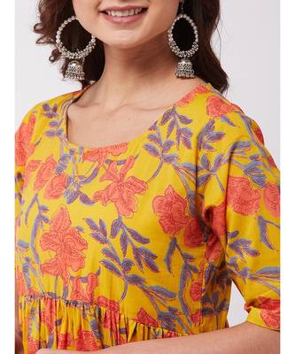 Orange Floral Kurta Pant Set 6