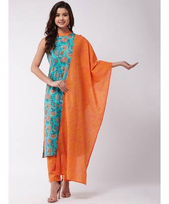 Turquoise Orange Halter Kurta Pant Set 1