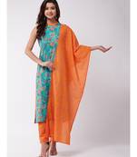 Turquoise Orange Halter Kurta Pant Set