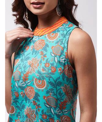 Turquoise Orange Halter Kurta Pant Set 6