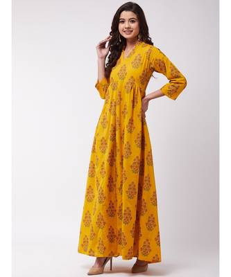 Mustard Mughal Print Slit Kurta Pant Set 3