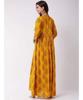 Mustard Mughal Print Slit Kurta Pant Set 5