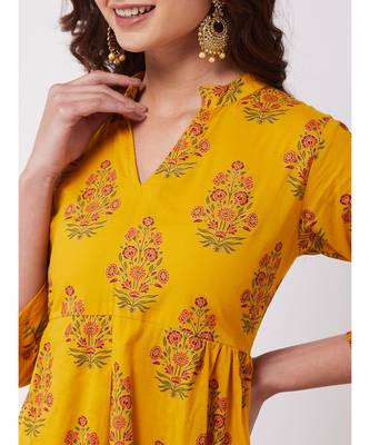 Mustard Mughal Print Slit Kurta Pant Set 6