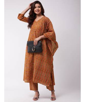 Dark Mustard A-Line Kurta Pant Set 2