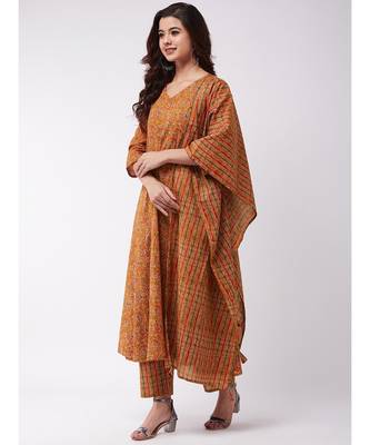 Dark Mustard A-Line Kurta Pant Set 3