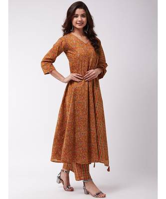 Dark Mustard A-Line Kurta Pant Set 4