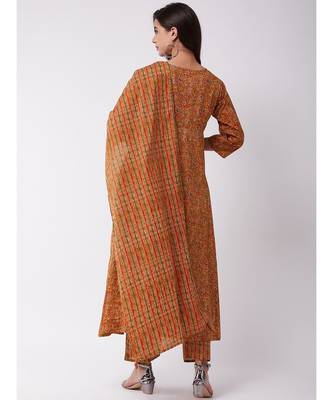 Dark Mustard A-Line Kurta Pant Set 5