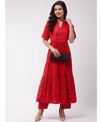 Red& Gold Long Kurta Pant Set 2