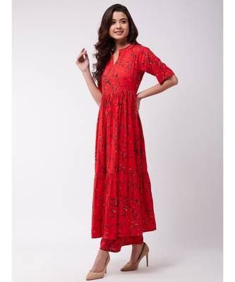 Red& Gold Long Kurta Pant Set 3
