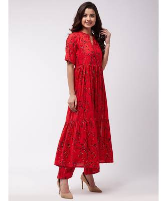 Red& Gold Long Kurta Pant Set 4