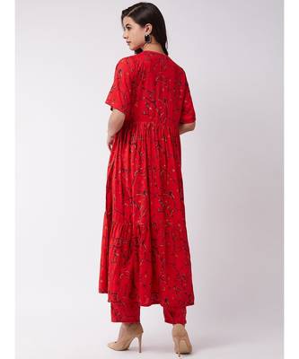 Red& Gold Long Kurta Pant Set 5