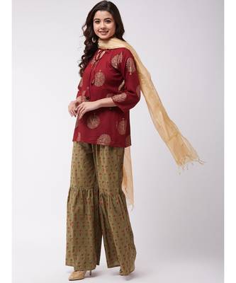 Maroon Gold Kurta Grn Shrara Set 2