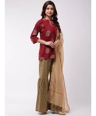 Maroon Gold Kurta Grn Shrara Set 4