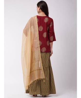 Maroon Gold Kurta Grn Shrara Set 5