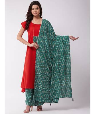 Red Kurta Green Patch Grn Kntha Plz Set 1
