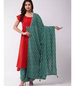Red Kurta Green Patch Grn Kntha Plz Set