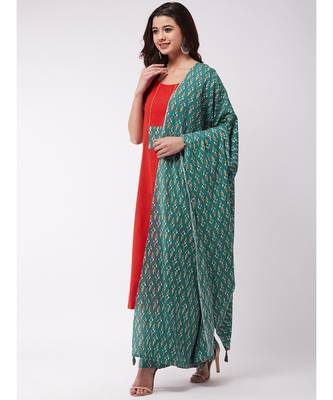 Red Kurta Green Patch Grn Kntha Plz Set 3