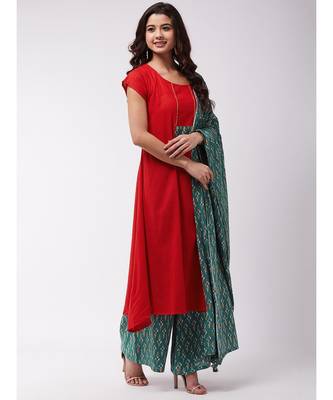 Red Kurta Green Patch Grn Kntha Plz Set 4