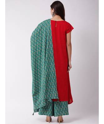 Red Kurta Green Patch Grn Kntha Plz Set 5
