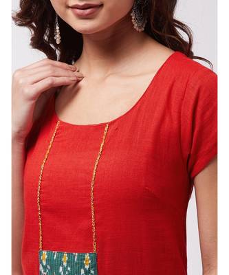 Red Kurta Green Patch Grn Kntha Plz Set 6
